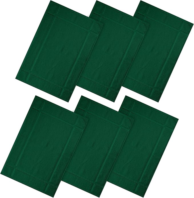 Ample Decor 100% Cotton Bath Mats 24 x 17 Inches, Quick Dry, 1350 GSM Banded Border Shower Bathroom Floor Mat, Not Bathroom Rug - Green, Pack of 6