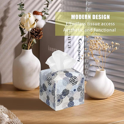 BLYKVGHQ Abstract Lines Tissue Box Cover Square, Geometric Tissue Box Holder with Bottom Belt Leather Facial Paper Organizer Dispenser for Bathroom Bedroom Dresser Night Stand Tabletop