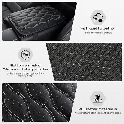 Amiss Auto Center Console Pad, Universal Waterproof Armrest Seat Box Cover, Car Interior Accessories, Leather Auto Armrest Cover Protector for Most Vehicle, SUV, Truck (White Line)