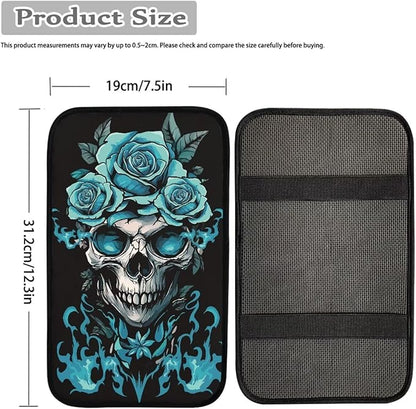 Dreaweet Teal Rose and Skull Center Console Cover Halloween Car Accessories for Women Interior Soft Comfort Vehicle Center Console Armrest Cover Pad Universal Fit Most Cars SUV Sedan