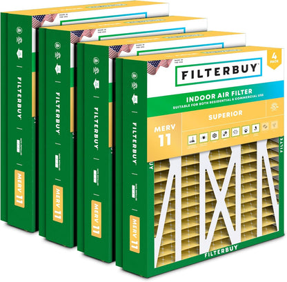 Filterbuy 21x21.5x5 Air Filter MERV 11 Superior Pet & Allergy Defense (4-Pack), Pleated HVAC AC Furnace Filters for Trane Perfect Fit & American Standard (Actual Size: 20.00 x 21.09 x 4.97)