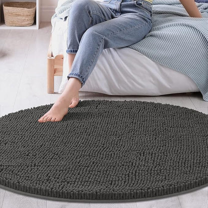MAYSHINE Round Area Rug Set for Bathroom | Soft Plush Chenille Bath Mat, Water Absorbent Non-Slip Bathroom Rug | Washable Shag Carpet, Bedroom, or Home Décor | 36"x36" (Round) | Charcoal Gray