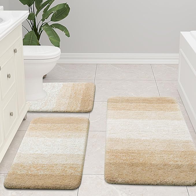 Arotive Microfiber Bathroom Rugs, Shaggy Soft and Absorbent Bath Rug, Non-Slip, Thick Plush Machine Washable Dry Bath Mats for Bathroom, Tub and Shower, 59x24, Camel, Rectangular
