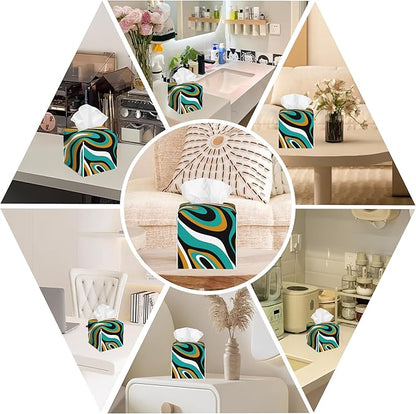 BLYKVGHQ Liquid Stripes Square Tissue Box Cover Brown and Black Abstract Wave Line Tissue Box Holder Facial Cube Paper Dispenser Leather Decorative Organizer Home Office Desk Decor, 5.2"x5.2"x5.2"