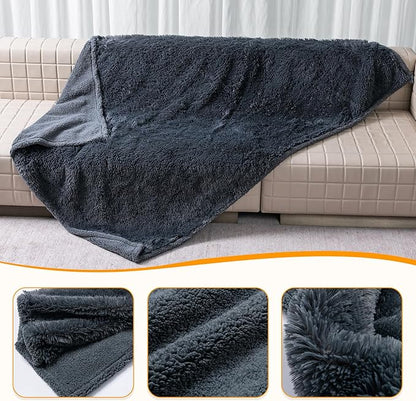 Wowchine Pet Throw Blankets for Dogs Gray Cozy Waterproof Fluffy Long Faux Fur Dog Cat Calming Blanket for Couch Sofa Cover Furniture Protection, Gray XS-28x20in