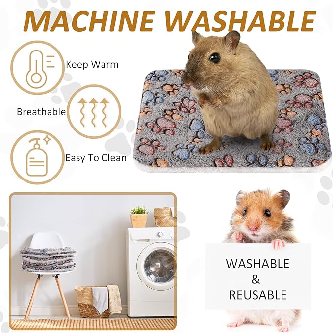 Tuanse 4 Pack Ultra Soft Dog Cat Bed Mat with Cute Prints Reversible Fleece Dog Crate Kennel Pad Cozy Washable Thickened Hamster Guinea Pig Pet Bed Mat for Small Animals(13 x 10 Inches,Gray)