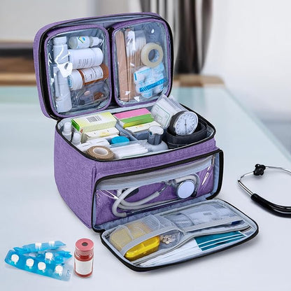 LUXJA Medicine Bag with 2 Detachable Clear Pouches, Pill Bottle Organizer with Detachable Dividers (Suitable for Home or Travel Use), Purple