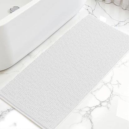 SUBRTEX Bathroom Rugs, 24" x 55" Chenille Bath Rug Soft Short Plush Bath Mat Soft Shower Mat Water Absorbent Shower Mat Quick Dry Machine Washable, White
