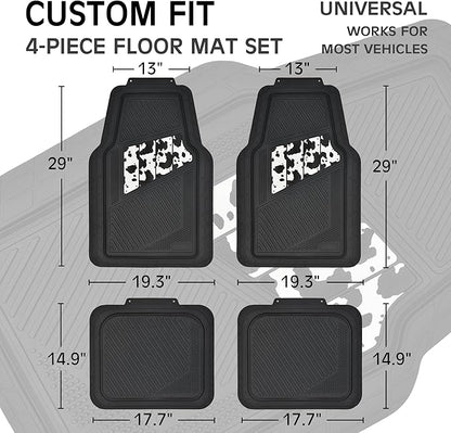 CAR PASS Heavy Duty Rubber Floor Mats Cow Print Car Mats 4-Piece Car Mat Set - Universal Waterproof Floor Mats for Car SUV Truck, Durable All-Weather Mats
