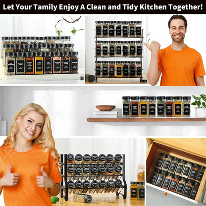36Pcs Spice Jars Containers with Labels，4oz Black Seasoning Bottles with Shaker Lids for Rack, Cabinet, Drawer,Empty Square Condiment Pots (36, Black)