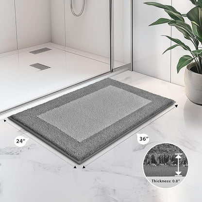 anllugs Bathroom Rugs 24" x 36", Non-Slip Extra Soft Absorbent Bath Rugs, Machine Washable Quick Dry Bath Mats for Bathroom Floor, Shower, Bathtub and Sink, Grey & Dark Grey