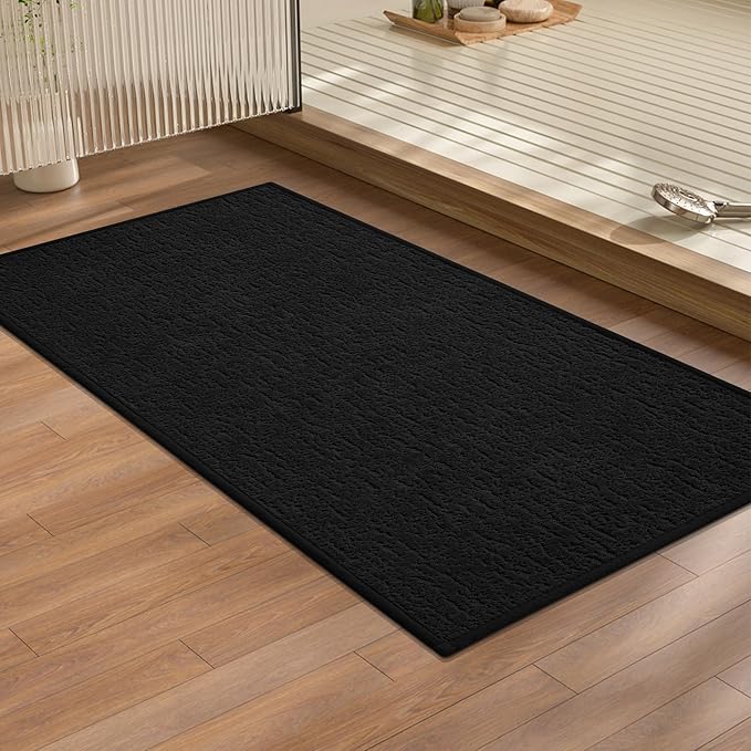 chakme Bathroom Rugs Mat 32x17, Ultra Thin Non Slip Bath Mat Quick Dry Absorbent Bath Mat for Bathroom Floor, (Black, 32"x17")