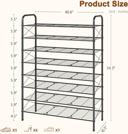 Hoctieon 8 Tier Shoe Rack for Closet, Durable Mesh Style Shoe Rack, Entryway Shoe Shelf, Shoe Storage Organizer for Hallway, Bedroom, Living Room, Wardrobe, Black