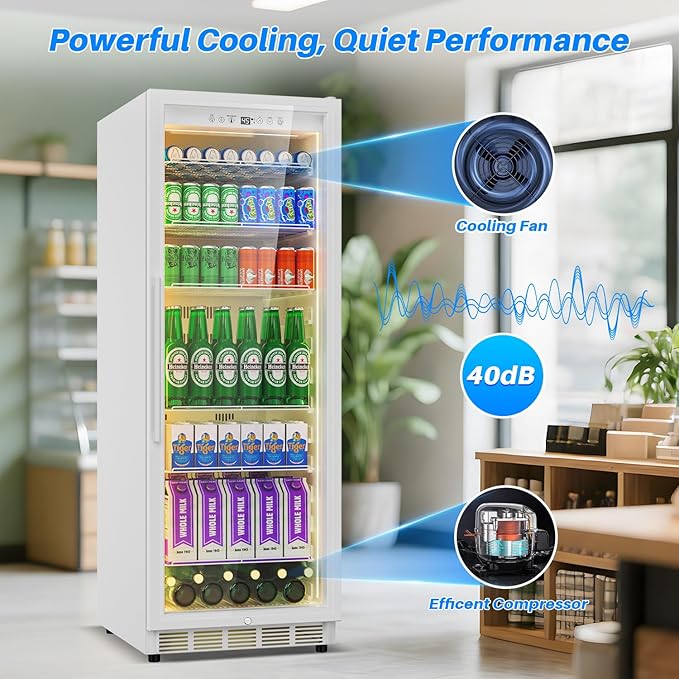 Commercial Display Beverage Fridge: 13.8 Cu Ft Upright Cooler