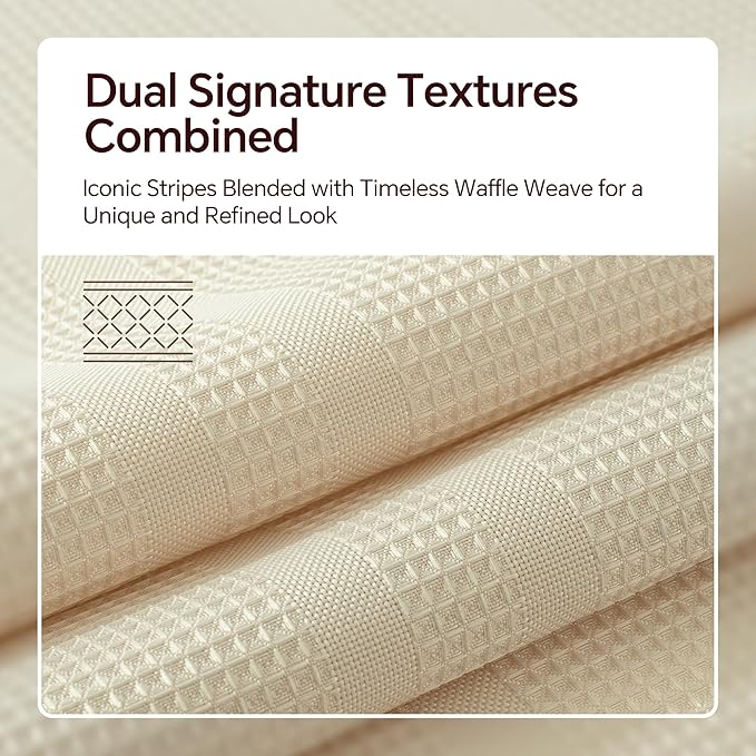 TURKIO Cream Shower Curtain Waffle Weave Shower Curtain Neutral Striped Fabric Shower Curtains for Bathroom (72Wx72H, Cream)