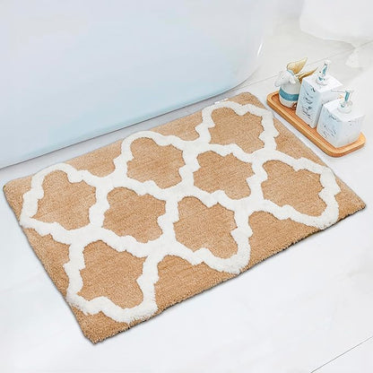 C23 Luxury Trellis Bath Rug Set of 2 (Beige & White) 20"x32" & 16"x24" | 2200 GSM Ultra-Thick High-Density Plush | Decorative Non-Slip Bathroom Mats | Hotel Quality, Machine Washable