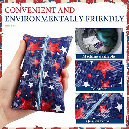 5 Pieces Tissues Purse Pocket Tissue Holder Reusable Travel Tissue Pouch Fabric Zipper Enclosed Small Size US Flag Pattern Tissue Holder for Purse Coins for 4th of July, 5.25 x 3 Inches (Star Style)