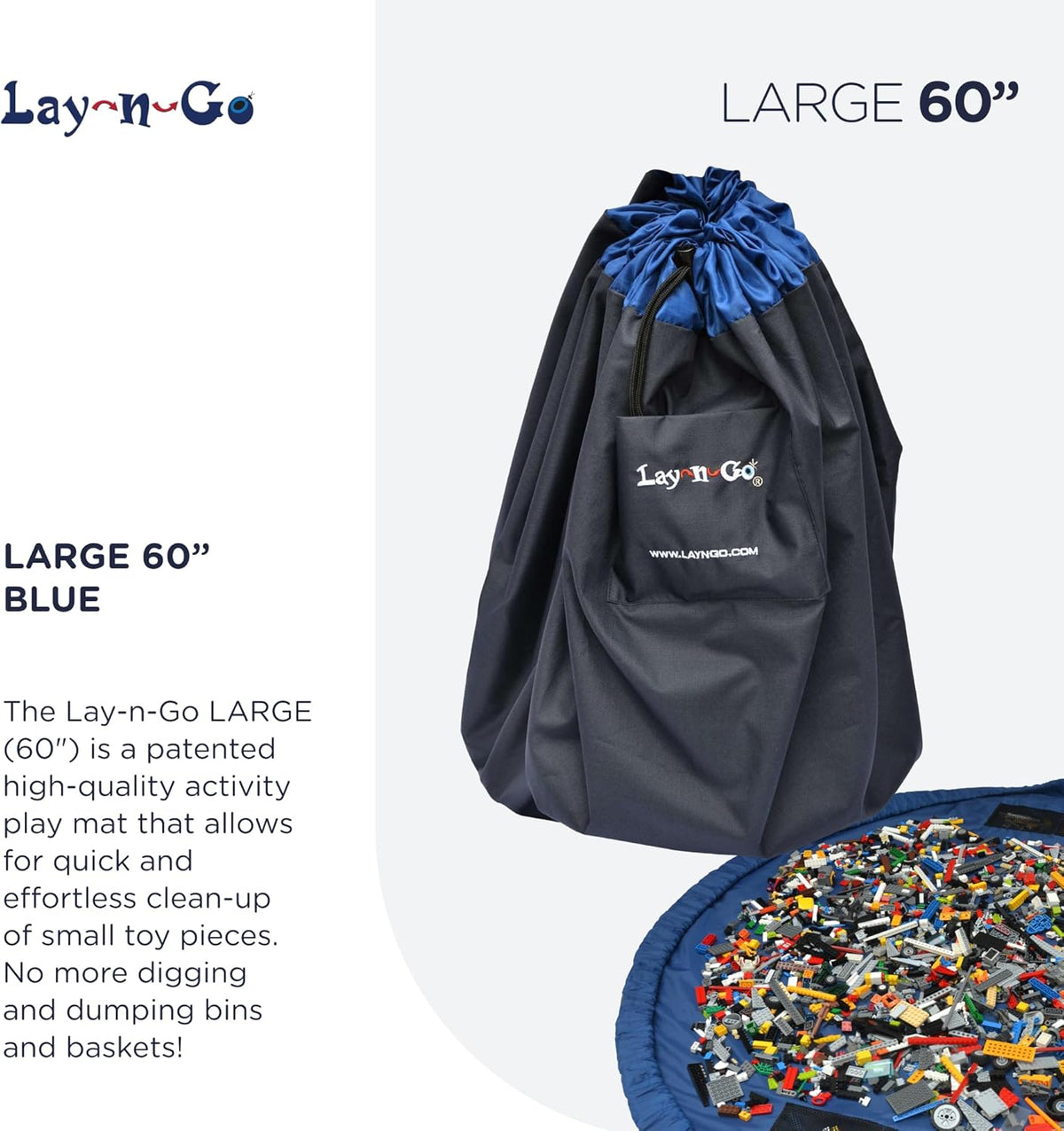Lay-n-Go 2-in-1 Small Portable Drawstring Toys Storage Organizer and Play Mat for Room and Travel, Made for Kids and Toddlers with a Durable Patented Design
