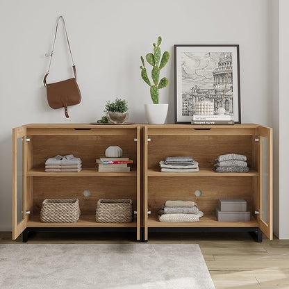 WAMPAT Modern TV Stand with Glass Doors