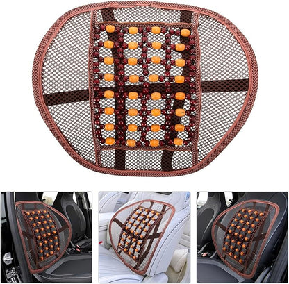 Car Seat Cushion Lumbar Support Pillow with Wood Beads and Ventilated Backrest, Breathable Car Waist Cushion for Driving, Office Chair, and Long Sitting