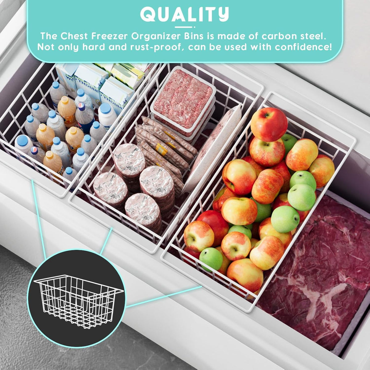 2Packs 16.5 inch Chest Freezer Organizer, Refrigerator Organizer Bins, Freezer Baskets with Handles, Metal Wire Baskets for Snacks, fruits, Potatoes, Meat