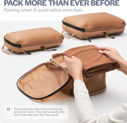 Aerotrunk Ultralight Compression Packing Cubes - Lightweight Travel Organizers for Suitcases and Luggage (6-Pack, Mocha)