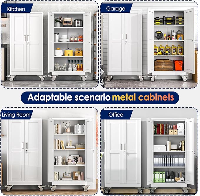 61" H Metal Garage Storage Cabinet, Rolling Tool Cabinet