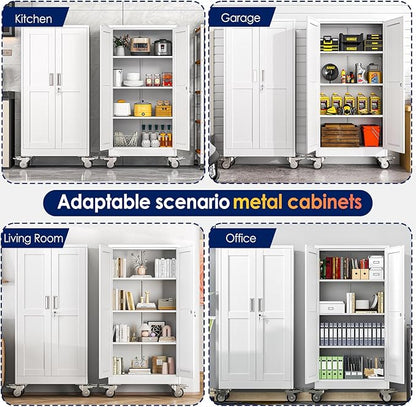 61" H Metal Garage Storage Cabinet, Rolling Tool Cabinet