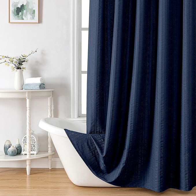 Aiyufeng Moga Navy Blue Shower Curtain - 3D Embossed Cloth Shower Curtain for Bathroom, Hotel Luxury Blue Bathroom Curtains, Machine Washable, Standard Size 72Wx78H