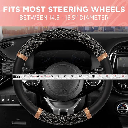 Carbella Rose Gold Quilted Steering Wheel Cover - Elegant Craft 15" Steering Cover for Cars, Trucks, SUV Accessories Accent