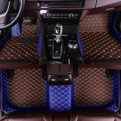 MELKEN Custom Fit Leather Car Floor Mats for 95% of Cars Full Coverage Floor Liners Car Mats (Coffee & Blue)