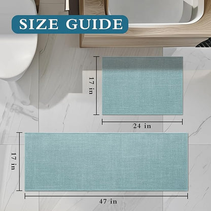 YIHOUSE Blue Bathroom Rug Sets 2 Piece, Bathroom Mat Quick Dry, Thin Bath Rug Set,Absorbent Bath Mat for Bathroom Non Slip Washable for Toilet and Floor