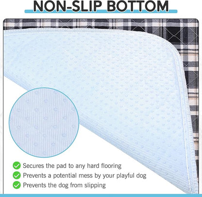 ESGPET Washable Pee Pads for Dogs - 24”x36” 4PCS, Whelping Pad for Puppy Training, Playpen Crate Bed Floor Protector, Reusable Dog Potty Pads Non-Slip, Super Absorbent & Odor Controlling, Black Plaid