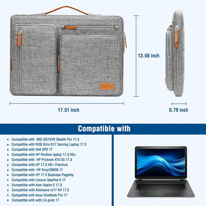 MOSISO 360 Protective Laptop Case 17.3 inch, 17-17.3 inch Laptop Sleeve Compatible with Dell, HP, Lenovo, Asus, Acer, Alienware, Side Open Carrying Case with 4 Zipper Pockets&Handle, Gray