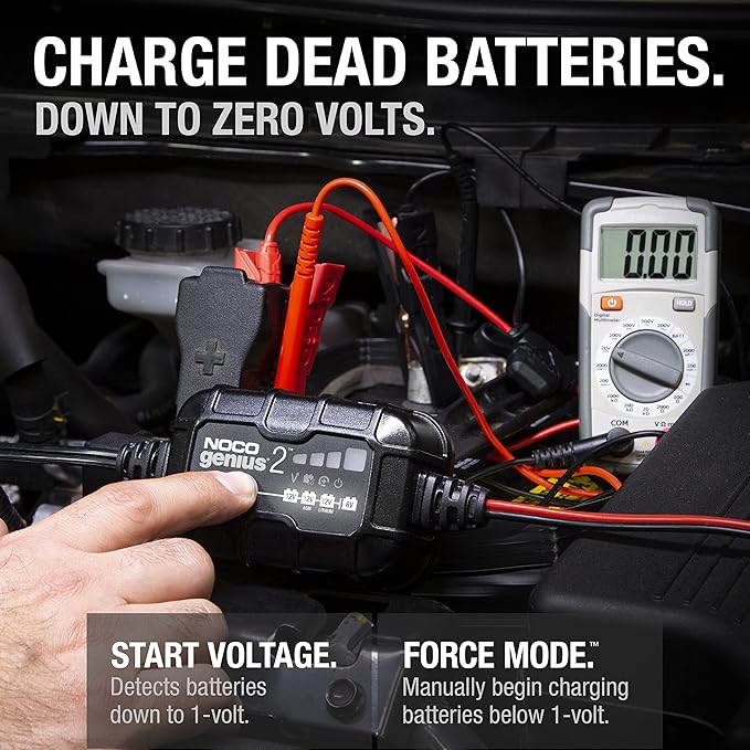 NOCO GENIUS2: 2A 6V/12V Smart Battery Charger – Automatic Maintainer, Trickle