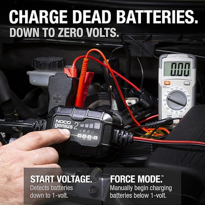 NOCO GENIUS2: 2A 6V/12V Smart Battery Charger – Automatic Maintainer, Trickle