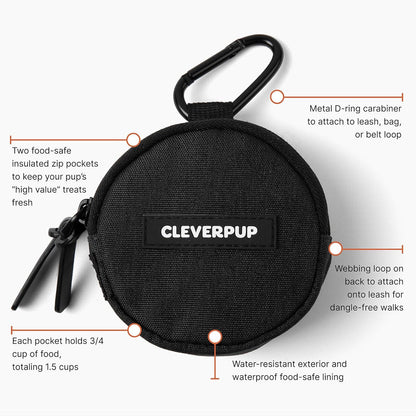 Snackpack Double Insulated Dog Treat Pouch - Holds 1.5 Cups - Dog Training and Walks Snack Bag, Two Pockets for Dry or Wet Treats, Attaches to Leash, Belt, or Bag - Graphite