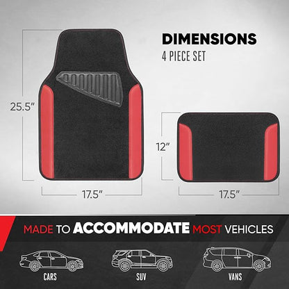 Motor Trend Waterproof Car Floor Mats Universal Fit Car Mats with Driver Heel Pad Leather Car Carpet Floor Mats for SUV Van Sedan Truck Anti-Slip Backing Carpet Mats Black and Red