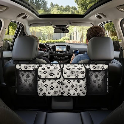 Dog Paw Car Trunk Organizer, Backseat Storage Bag with 4 Pockets, Adjustable Large Capacity Hanging Collapsible Bag for Most Vehicles, Universal Car Accessories