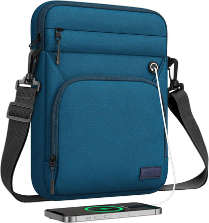 MoKo 9-11 Inch Tablet Sleeve Bag, Fits 11 inch iPad Air M3, iPad A16 2025, Pro 11 M4, iPad 10/9/8/7th, Tab S8/S9 11, Multifunctional Bag with Shoulder and Headphone Port,Peacock Blue