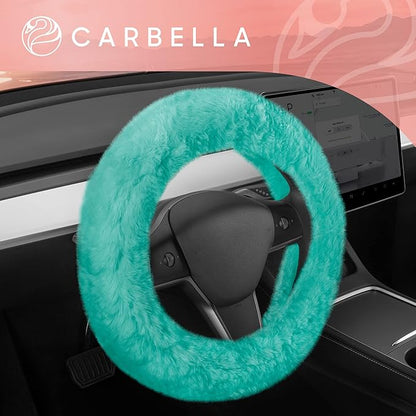 Carbella Aspen Mint Fuzzy Steering Wheel Cover for Women – Cute and Stylish Fluffy Fur Steering Wheel Cover for Cars Trucks Vans SUVs, Universal Fit for Wheel Sizes 14.5 to 15.5 inches