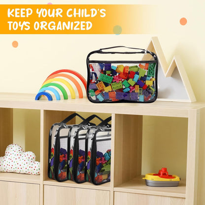 8 Packs Toy Storage Bags with Zipper, Clear PVC Organizing Bags, Reusable Toy Storage Organizer with Portable Handle, Travel Waterproof Organizer Bags for Building Blocks, Puzzle, Toys and Books