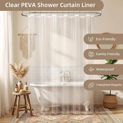 Lameirose Shower Curtain and Liner Set, 3 in 1 Waffle Shower Curtain Set with 12 Double Sided Shower Curtain Hooks, Fabric Shower Curtains for Bathroom, Beige, 72 x 72