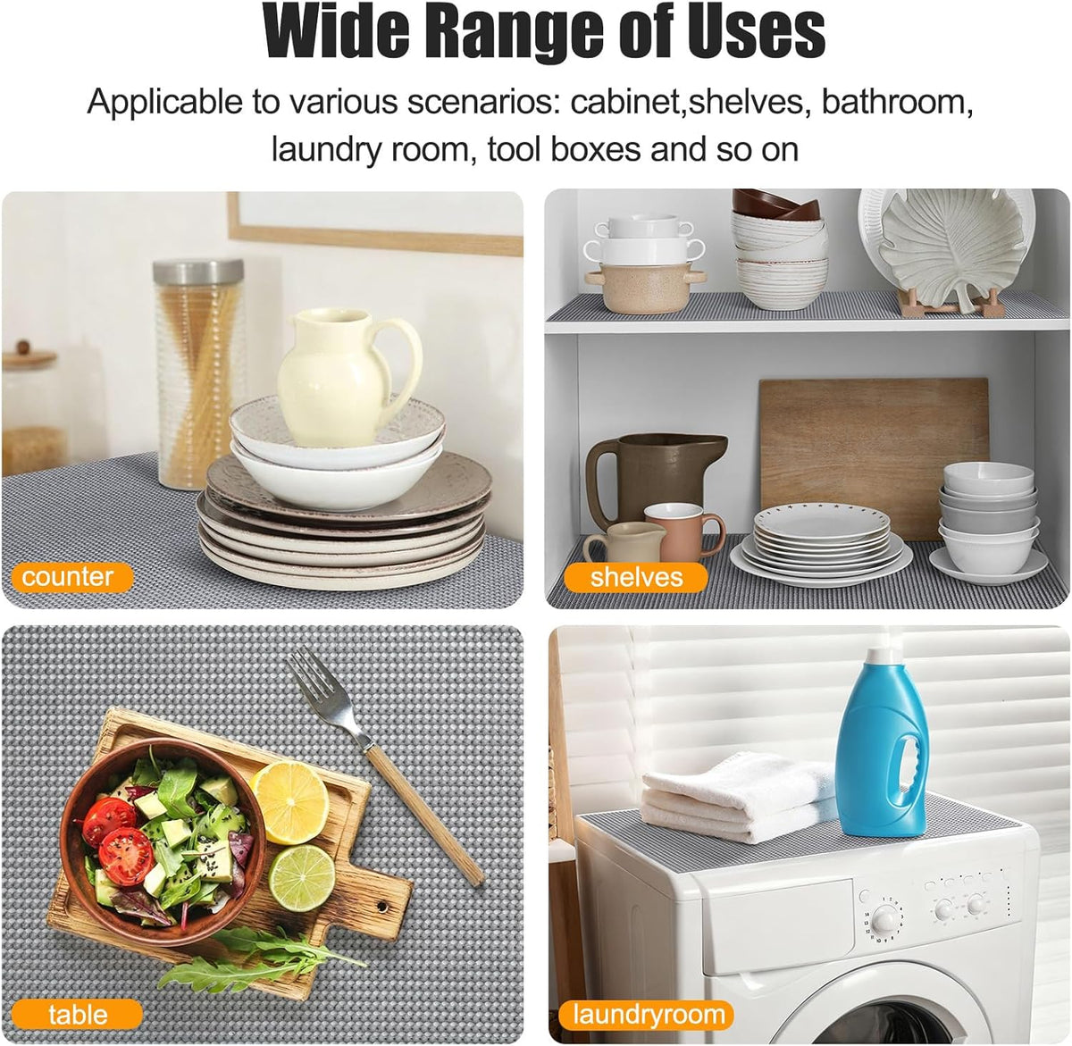 Songrey Non-Adhesive Drawer and Shelf Liner, Non Slip Cabinet Liners, Protect Kitchen Cupboard, Bathroom Drawers, Breathable, Thick Strong Grip mat (12IN x 10FT, Light Gray)