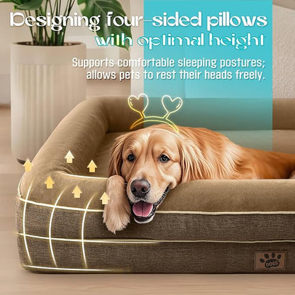TaiBest Waterproof Memory Foam Dog Beds for Extra Large Dogs Non-Slip Orthopedic Dog Beds Washable Couch Pet Bed with Removable Cover (Brown, X-Large)