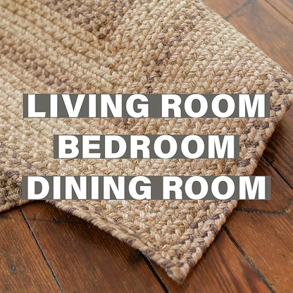 Homespice Cookie Dough Jute Braided Oval Rugs 4x6' - Brown Farmhouse Braided Rug for Bedroom and Living Room