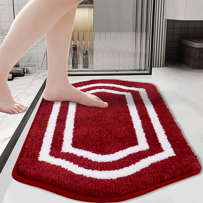 COSY HOMEER Extra Thick Bath Linen Sets Rugs - Anti-Slip Bath Mats Soft Plush 100% Strong Polyester Living Room Bathroom Water Absorbent(Red,17x27 - Inches)
