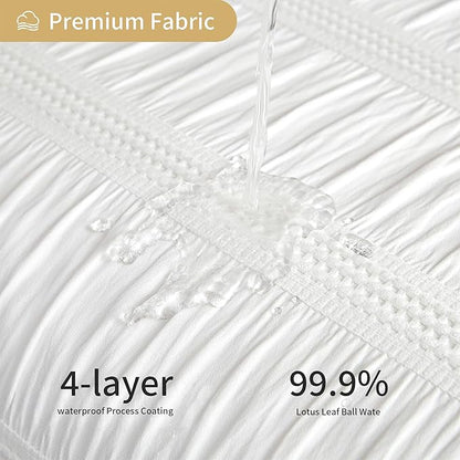 Lameirose Extra Long White Shower Curtain Farmhouse,72 x 78 Cotton Blend Waffle Tufted Striped Chic Textured Fabric Shower Curtain for Bathroom, Hotel, Washable