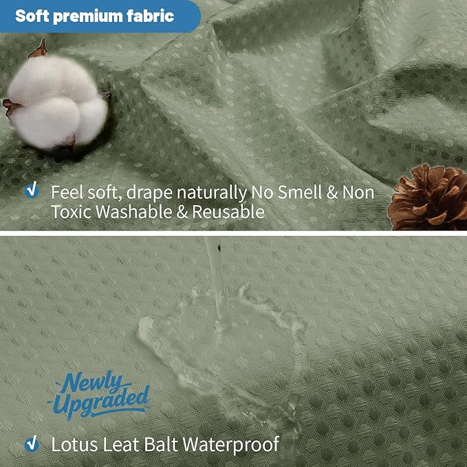 THAIGEE 2-in-1 Waterproof Fabric Shower Curtain - No Separate Liner Needed, Hotel-Style Waffle Weave, Effortless Cleaning & Washable Bathroom Shower Curtain Set,72Wx78H,SageGreen