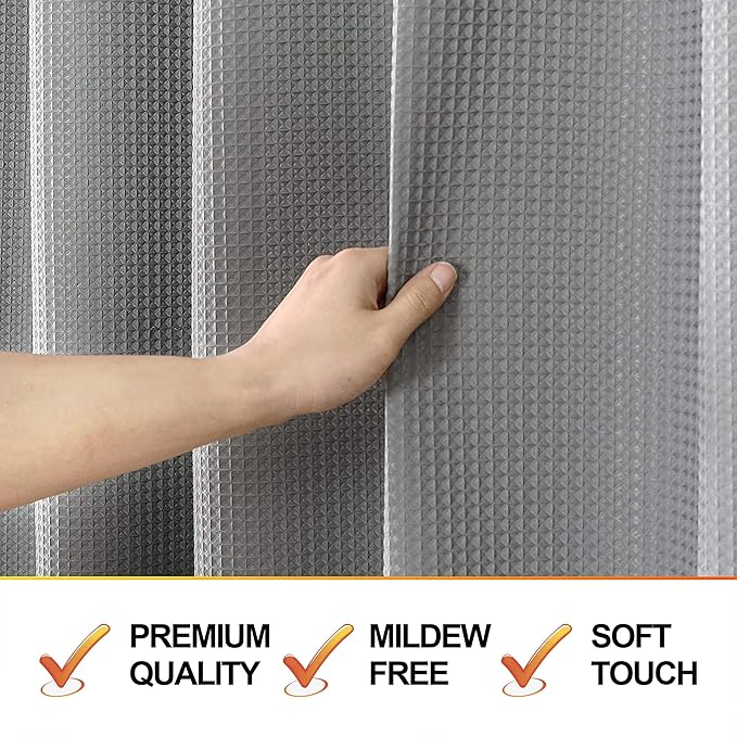 MISS SELECTEX Fabirc Shower Curtain for Bathroom, 230GSM Matt Waffle Water Repellent Durable Fabric Spa Hotel Shower Curtain, Machine Washable Cloth Shower Curtain(72Wx72H,Grey)